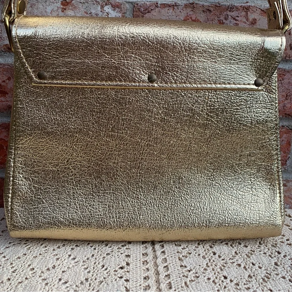 Vintage 60s 70s Gold Lame Metallic Vinyl Shoulder Handbag